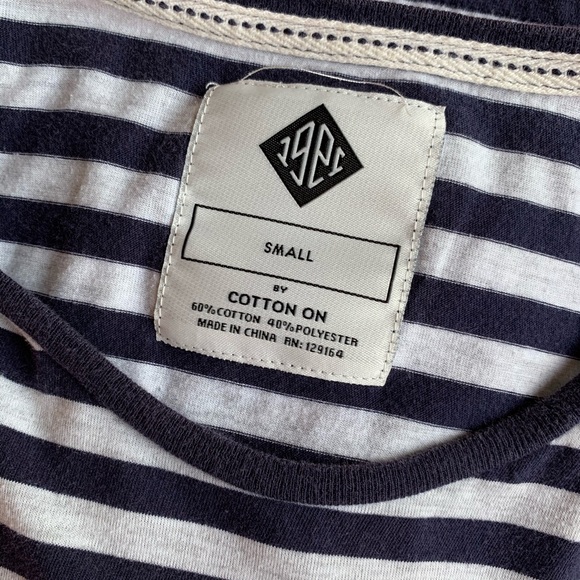 HP ☀️Men's Cotton On Black & White Striped T-Shirt - Picture 2 of 5